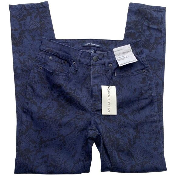 Calvin Klein Ankle Skinny Jeans Women's 25 XS Blue Black Python Snake Print NEW - Picture 1 of 14
